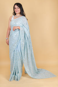 Georgette saree with sequins - Blue