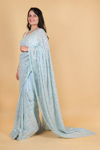 Georgette saree with sequins - Blue