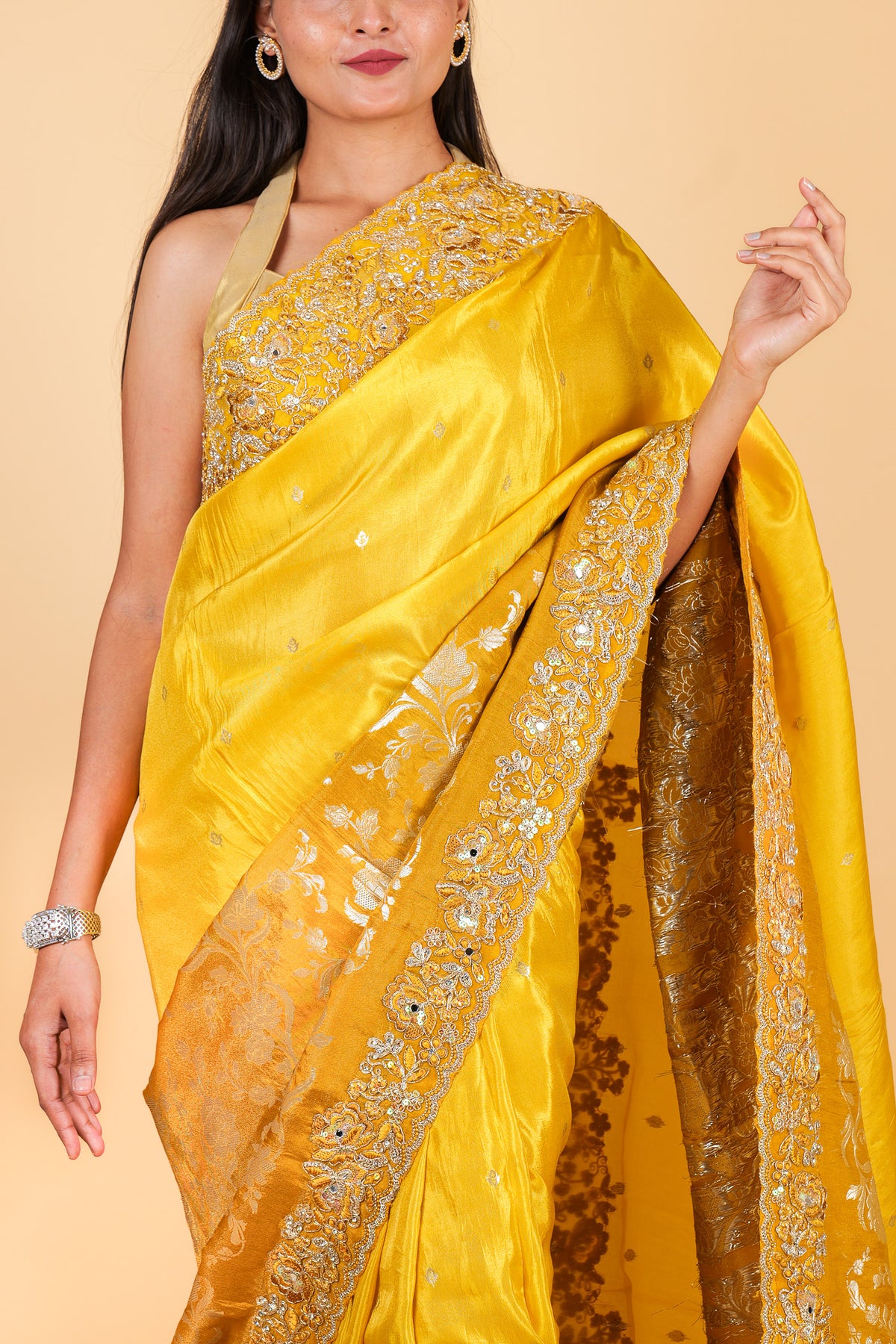 Silk designer saree with weaving and zardozi work