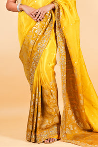 Silk designer saree with weaving and zardozi work