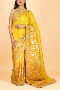 Silk designer saree with weaving and zardozi work