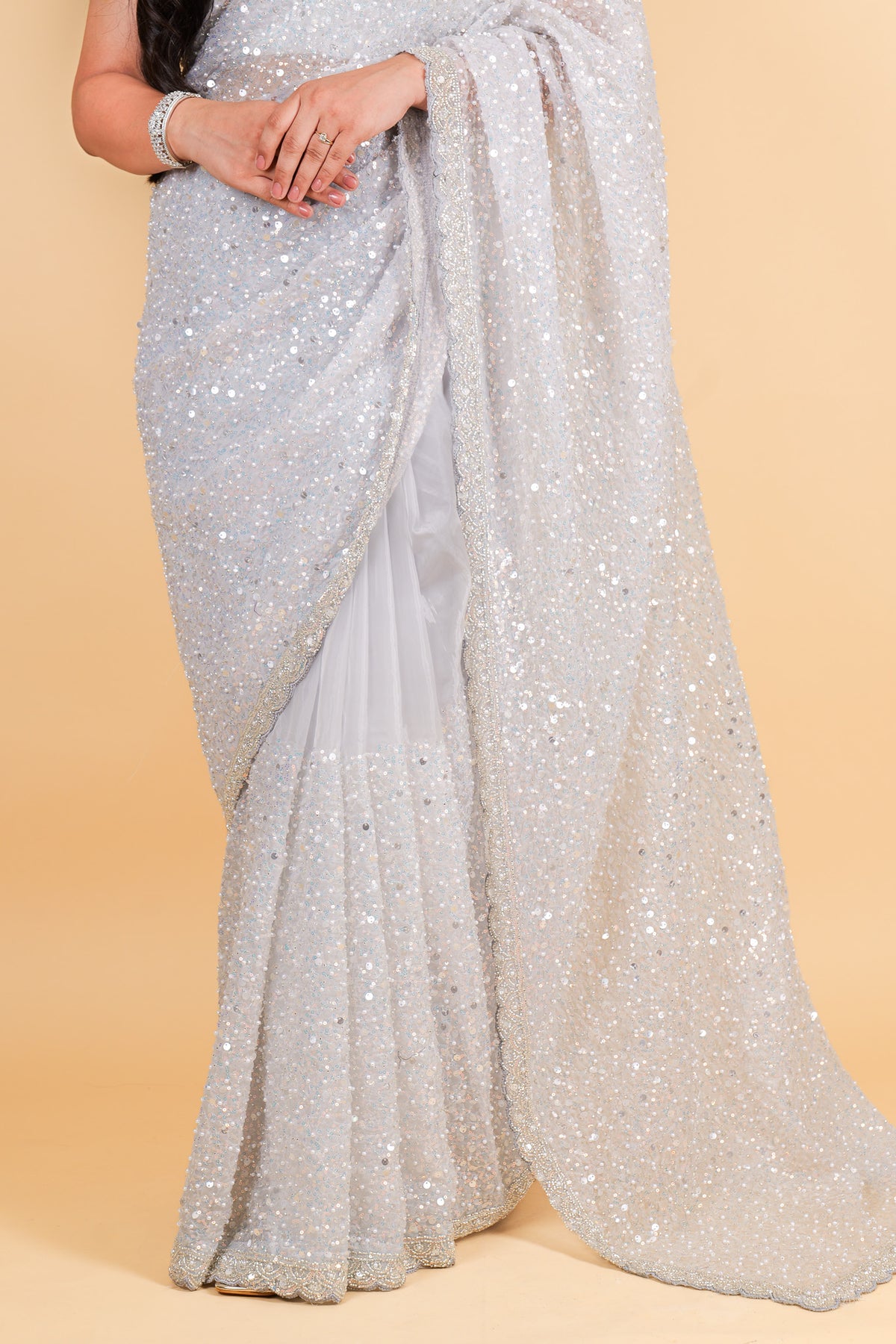 Organza with sequin, pearl work - Grey Color