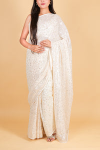 Georgette saree with sequins - Cream