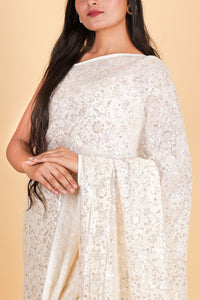 Georgette saree with sequins - Cream