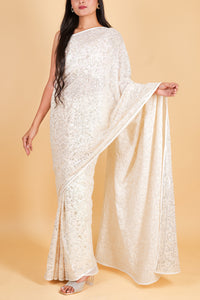 Georgette saree with sequins - Cream