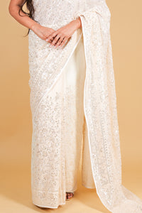 Georgette saree with sequins - Cream