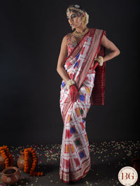 Sambalpuri Double Ikkat Ashwini silk handloom saree color - white