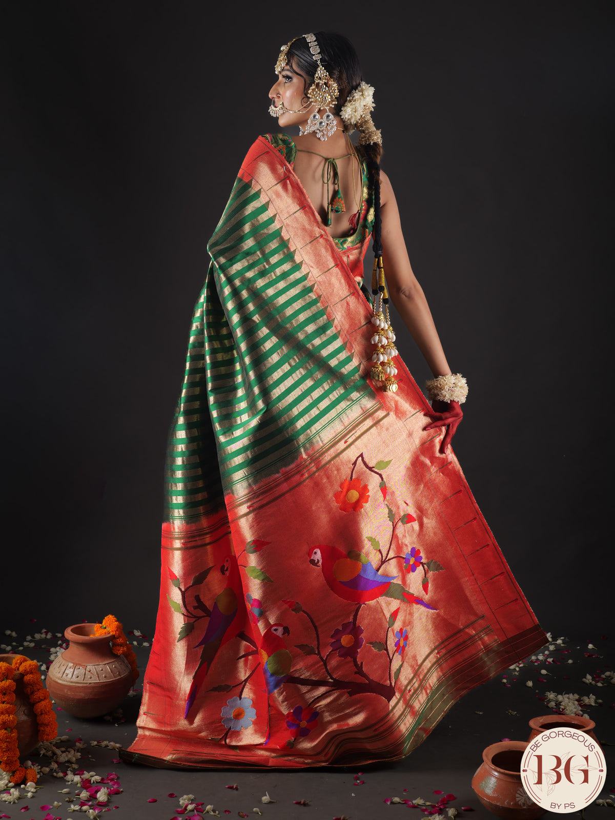 Paithani Pure silk handloom saree with Single muniya - Green