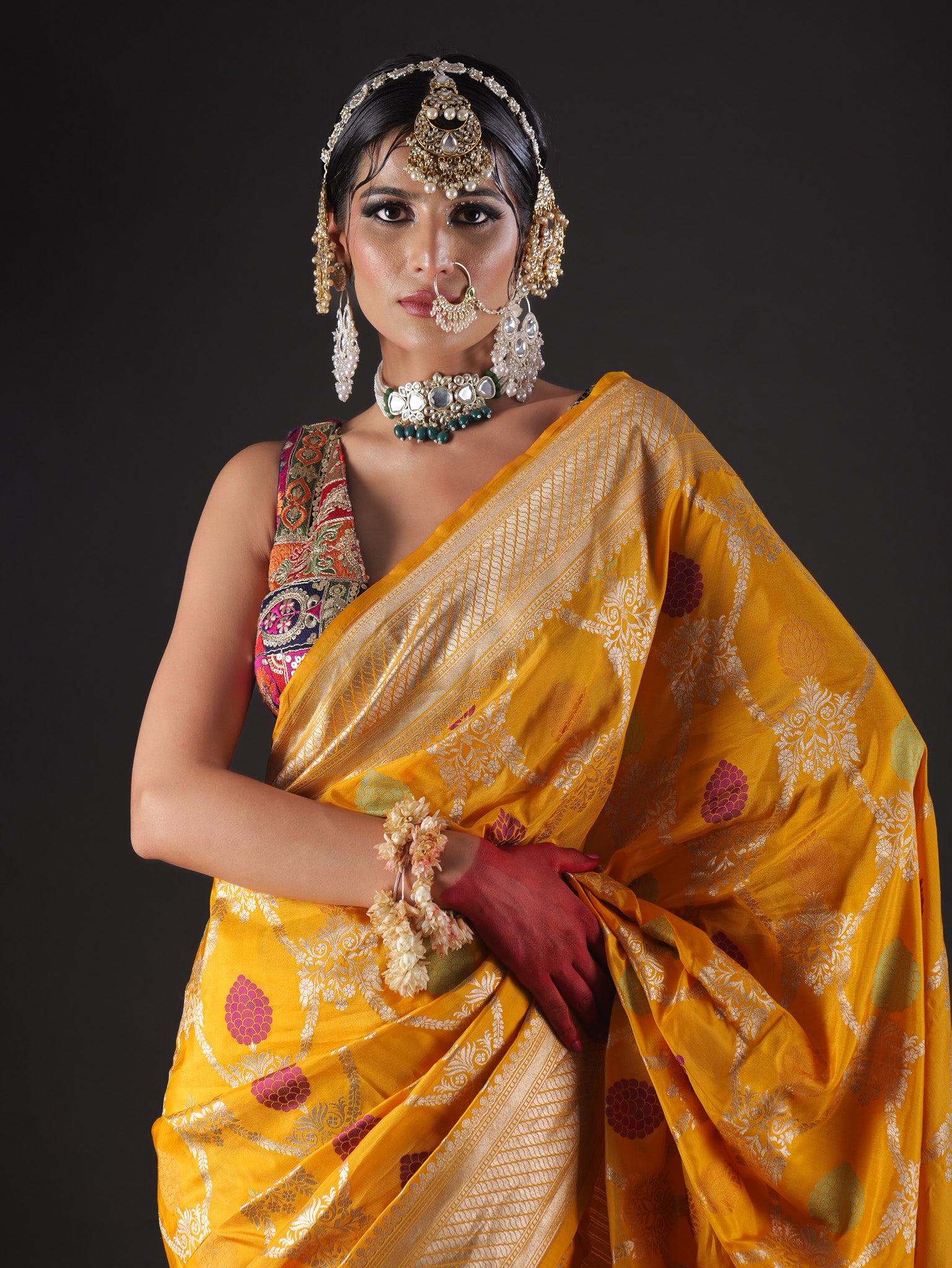 Banarasi Handloom Katan Silk Saree with meenakari work - Silk mark certfied - yellow