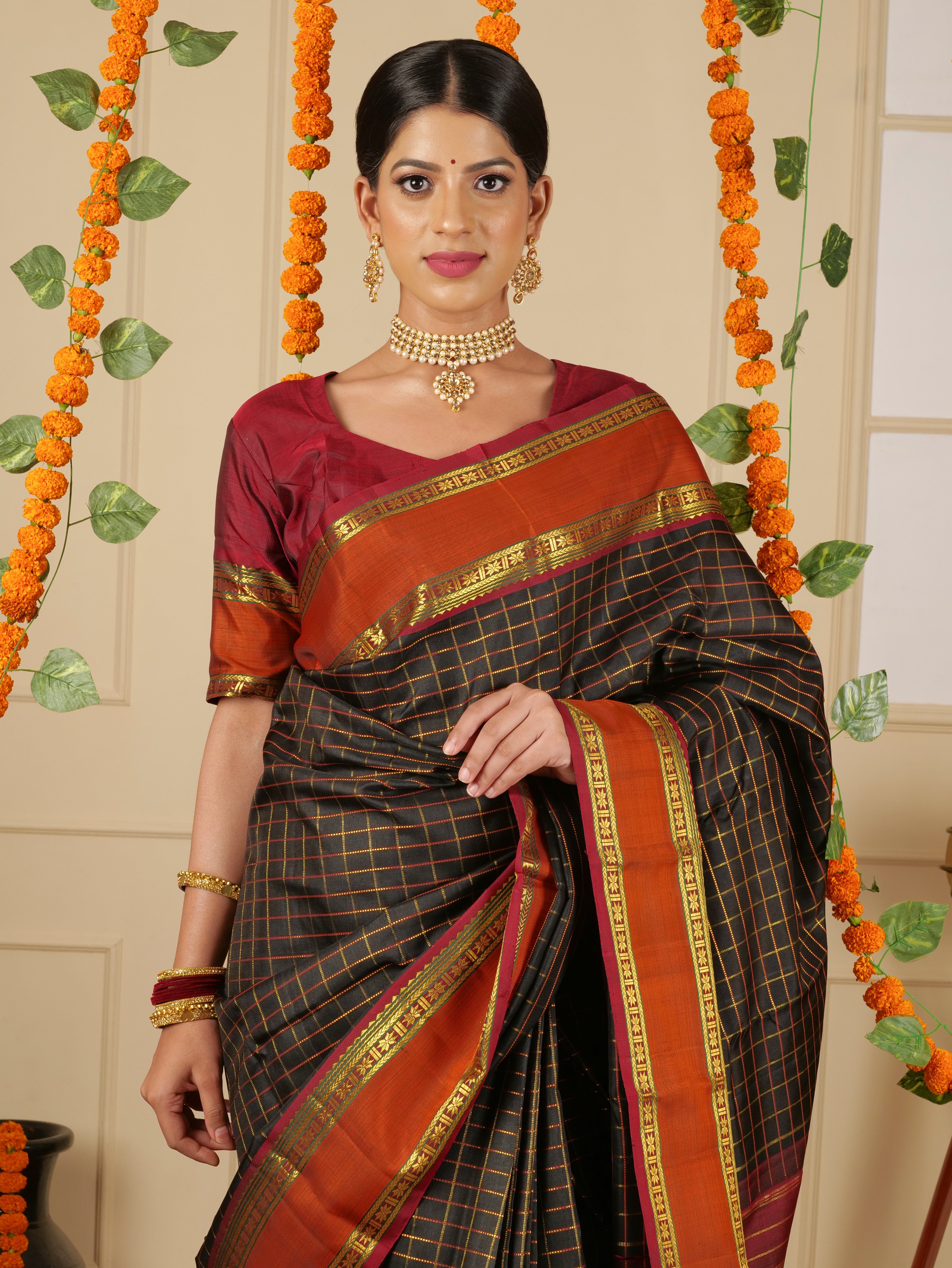 Pure Kanjeevaram Silk saree color - black