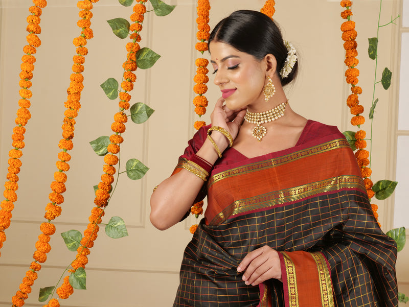 Pure Kanjeevaram Silk saree color - black