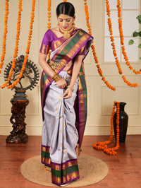 Gadwal Pure Silk Handloom Silk Saree color - grey