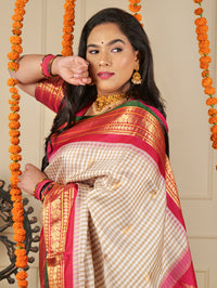 Gadwal Pure Silk Handloom Silk saree color - cream and megenta