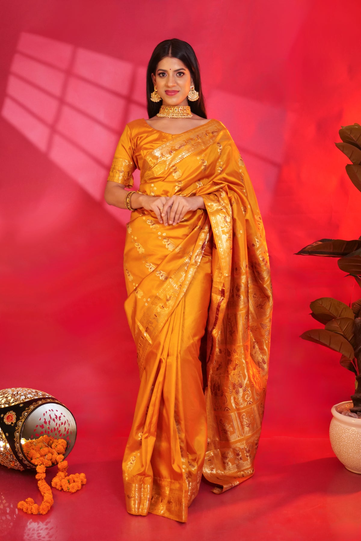 Baluchari Pure Silk saree color - mustard