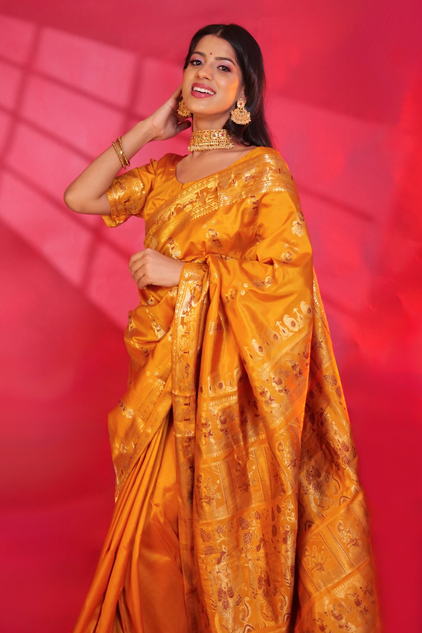 Baluchari Pure Silk saree color - mustard