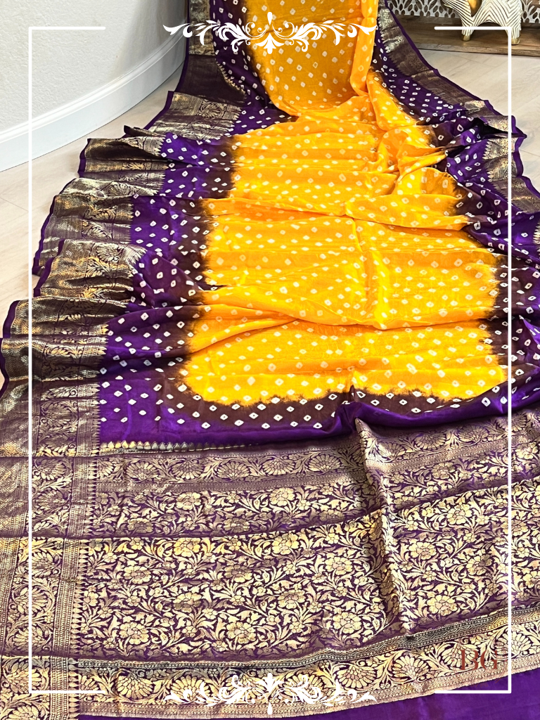 Soft Silk Bandhani Saree saree color - yellow purple