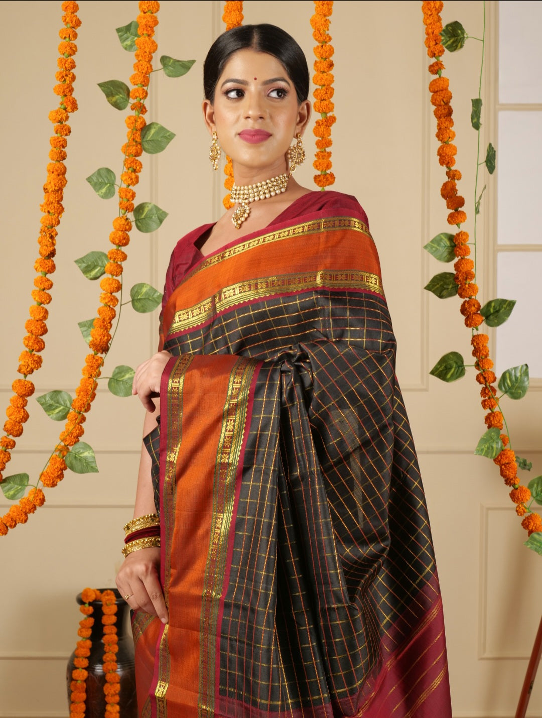 Pure Kanjeevaram Silk saree color - black