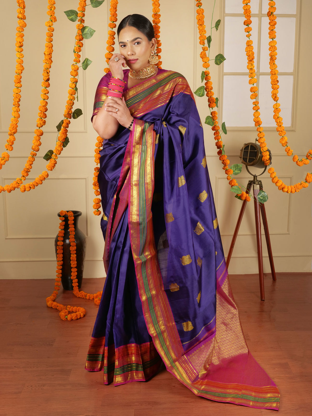 Pure Kanjeevaram Silk saree color - blue pink