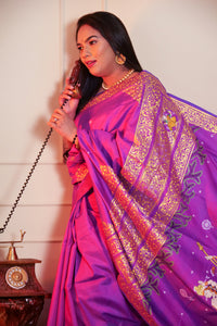 Handpainted Pure Silk Pattachitra Saree saree color - purple