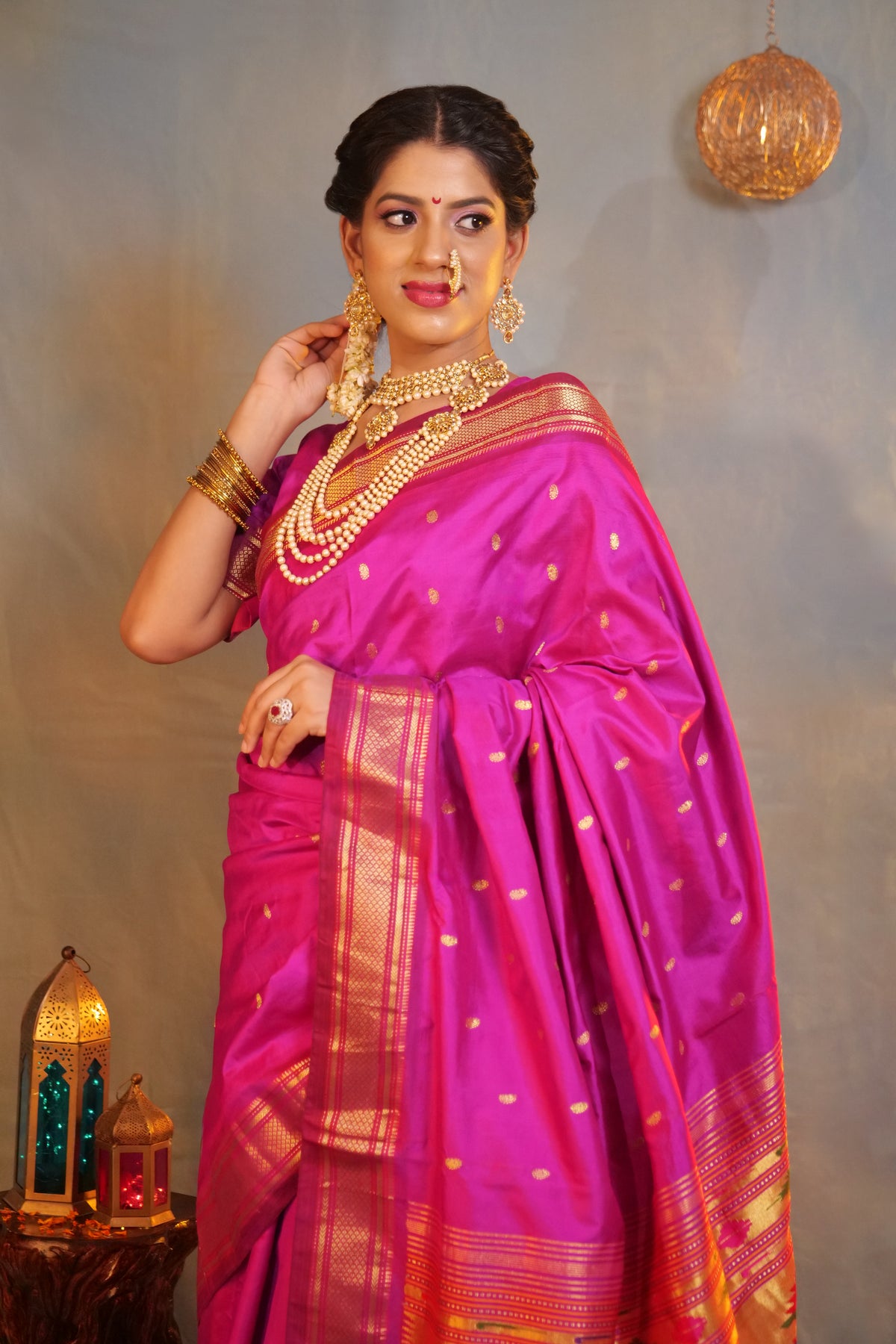 Handloom paithani pure silk saree color - megenta