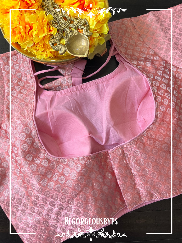 Brocade Raw Silk Sleeves blouse color - peach