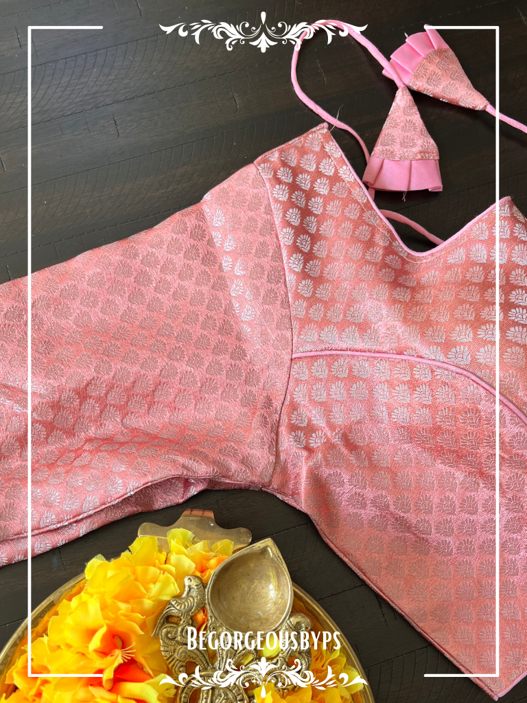 Brocade Raw Silk Sleeves blouse color - peach