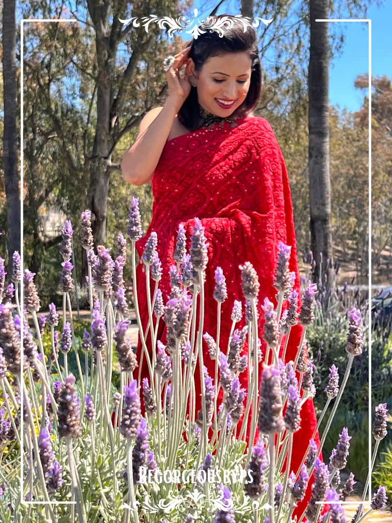 Chikankari with sequin Red