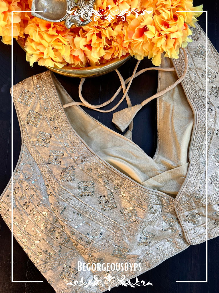 Sleeveless Raw Silk Brocade blouse color - golden