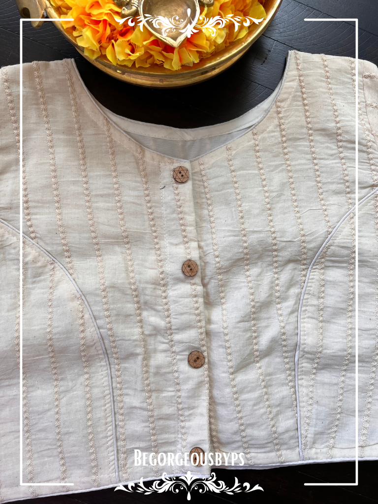Hakoba Cotton Sleeves blouse color - cream