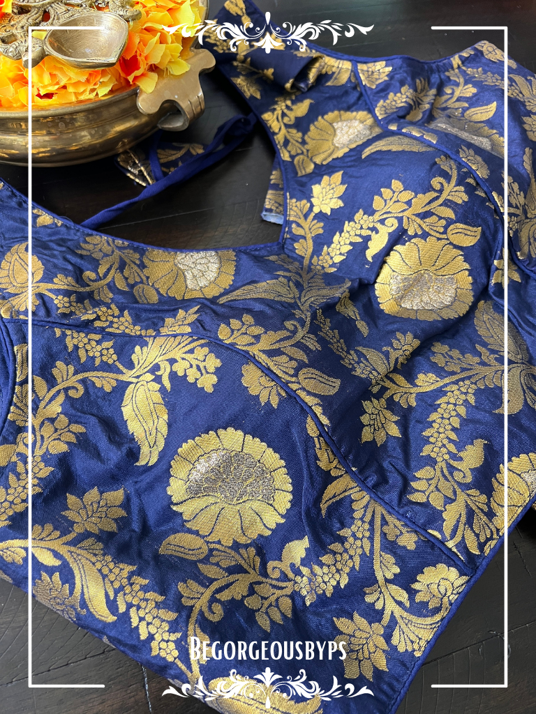 Banarasi Sleeveless blouse color - navy blue