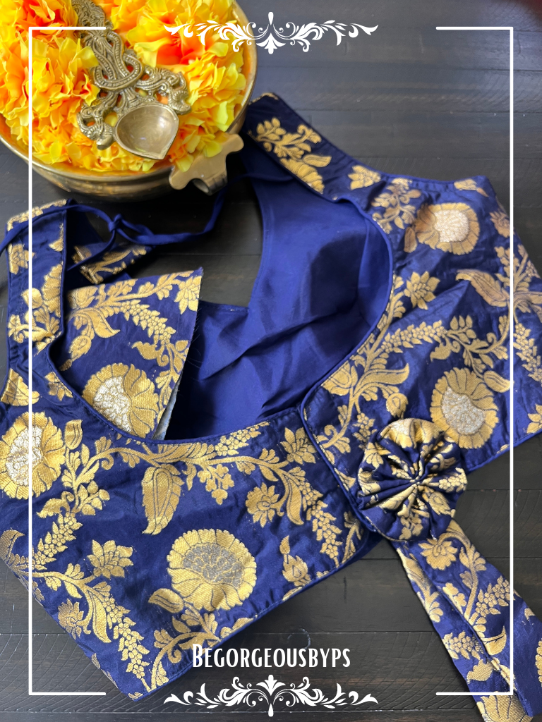 Banarasi Sleeveless blouse color - navy blue