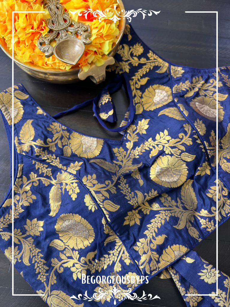 Banarasi Sleeveless blouse color - navy blue