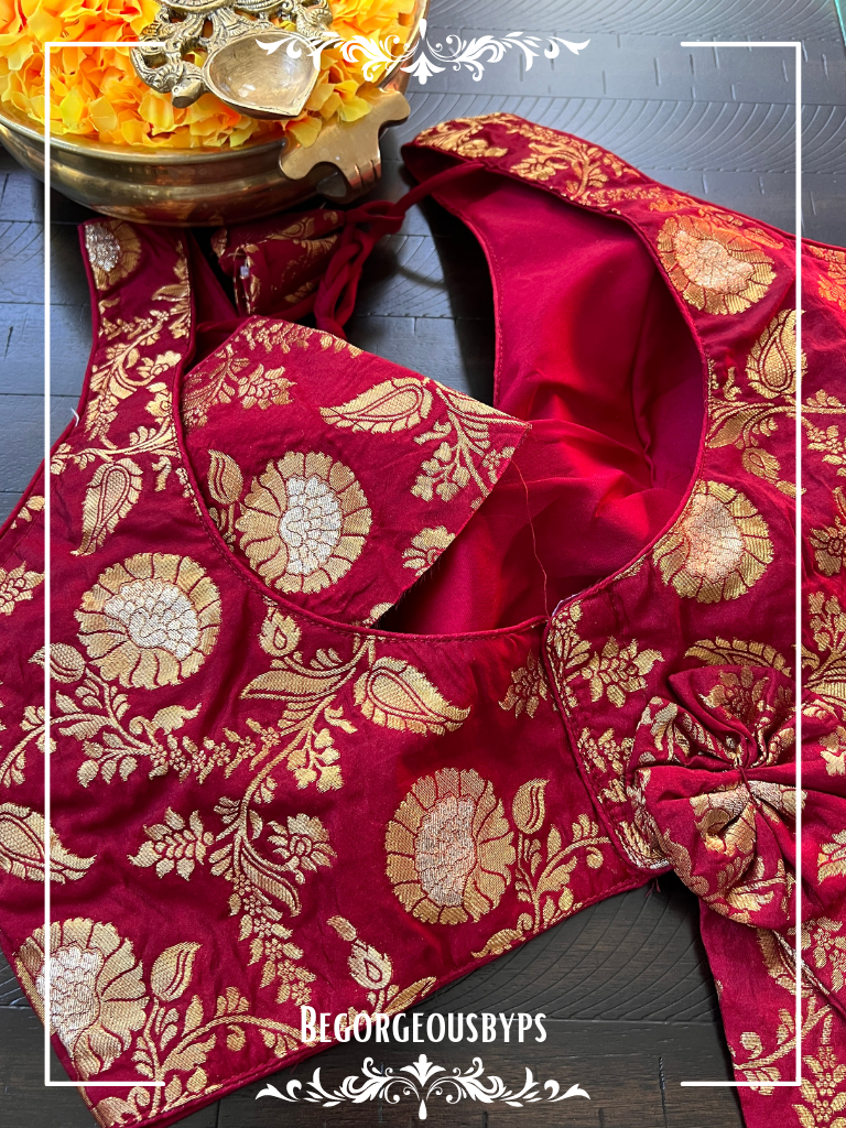 Banarasi Sleeveless blouse color - maroon