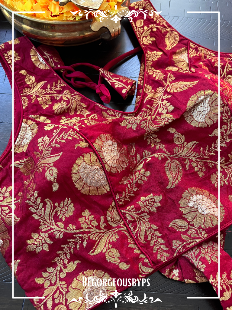 Banarasi Sleeveless blouse color - maroon