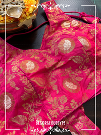Banarasi Sleeveless blouse color - hot pink