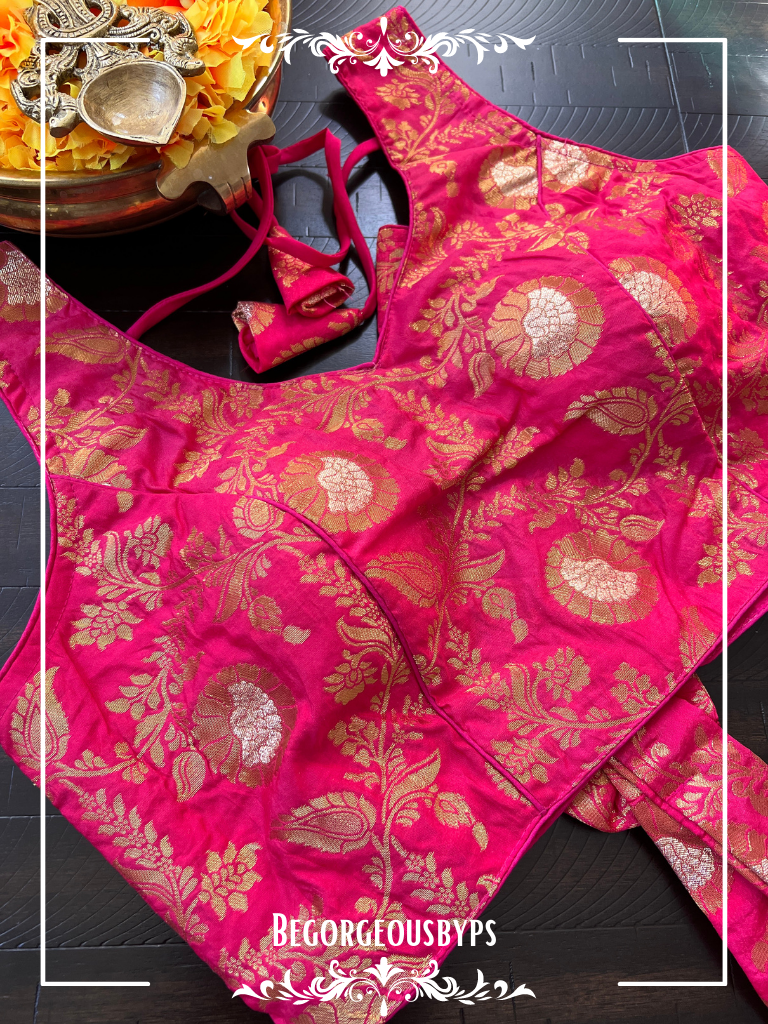 Banarasi Sleeveless blouse color - hot pink