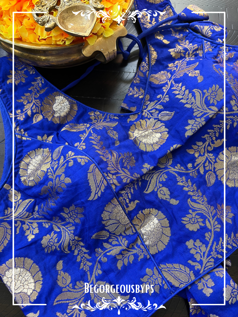Banarasi Sleeveless blouse color - royal blue