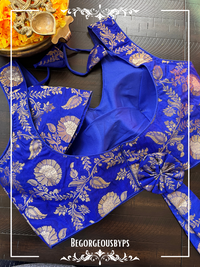 Banarasi Sleeveless blouse color - royal blue