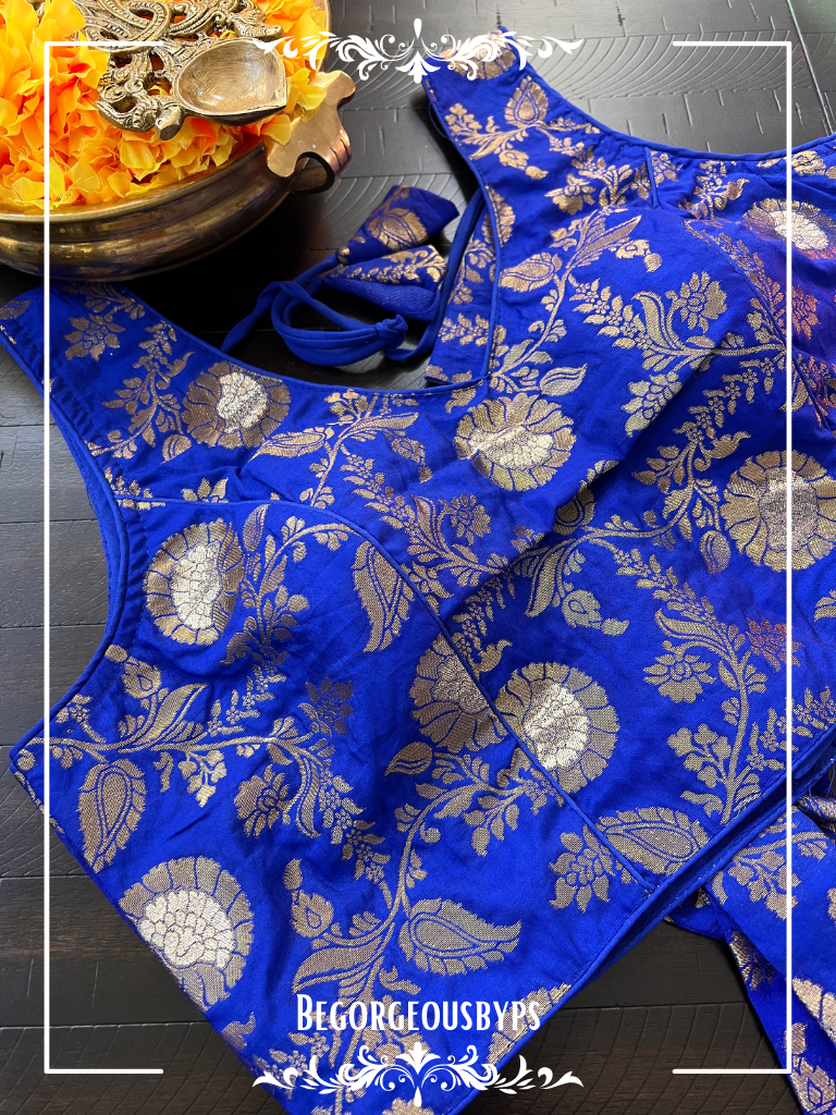 Banarasi Sleeveless blouse color - royal blue