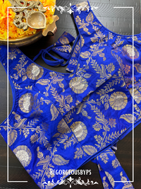 Banarasi Sleeveless blouse color - royal blue