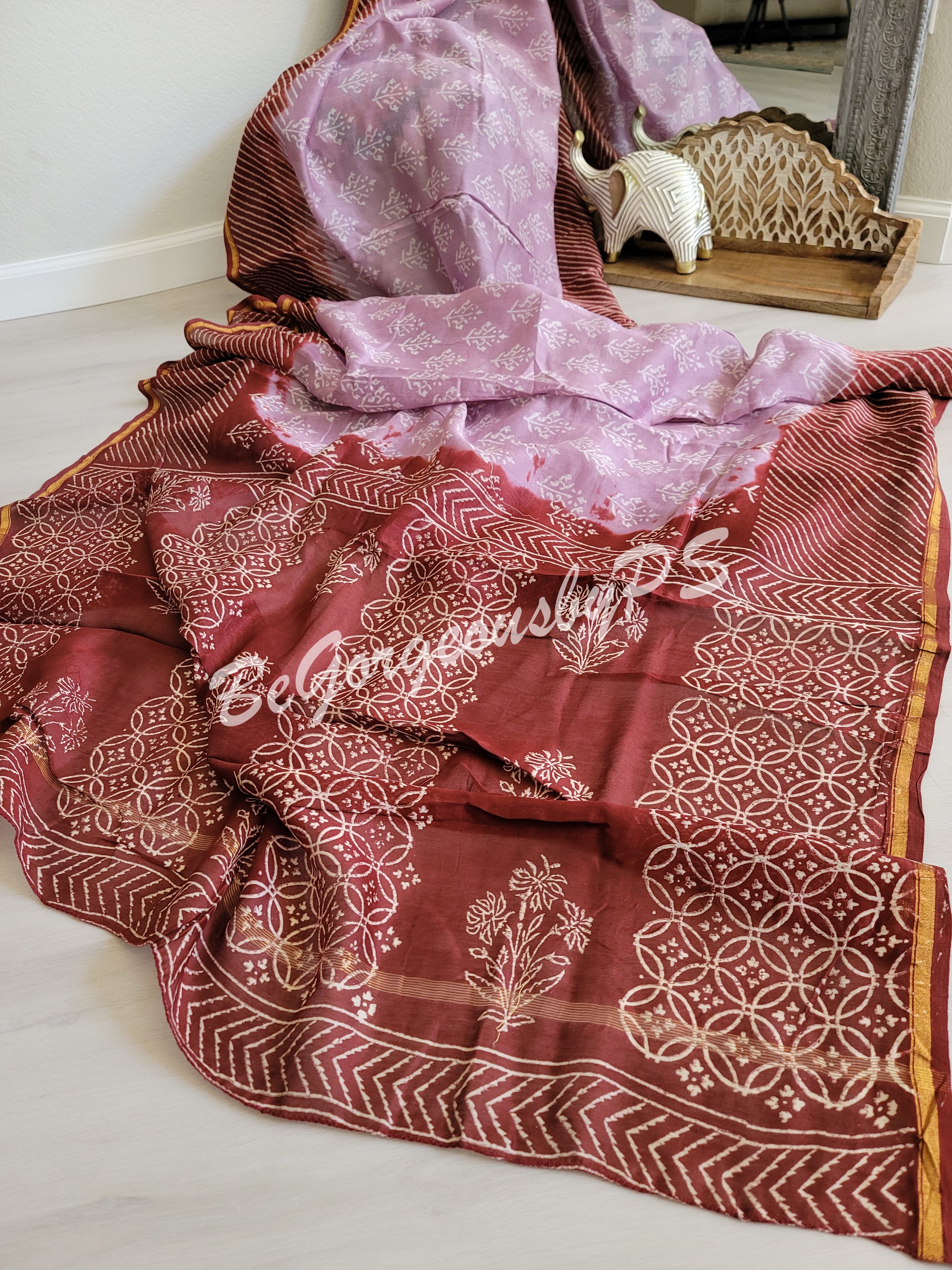 Chanderi cotton hand block printed saree