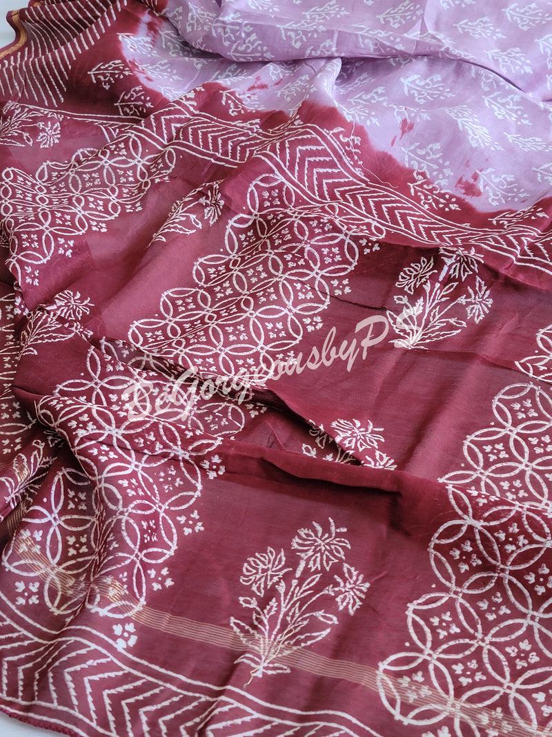 Chanderi cotton hand block printed saree