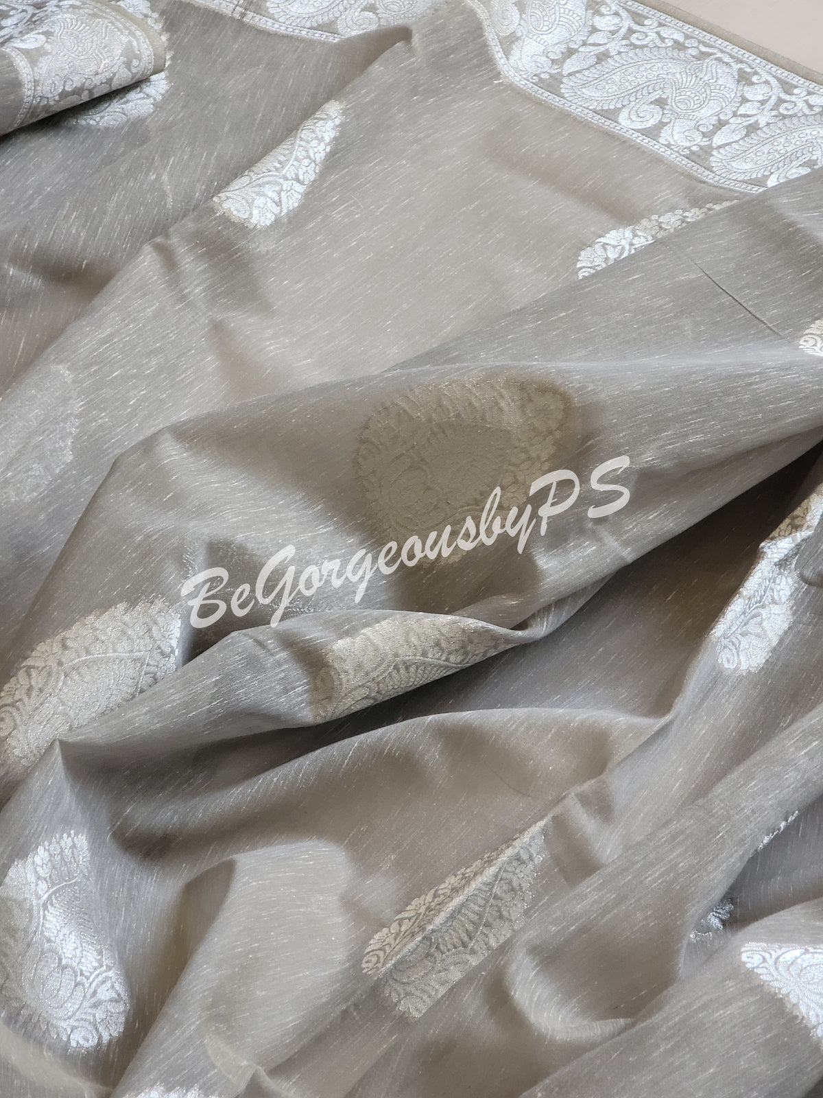 Khadi Tussar saree with silver zari