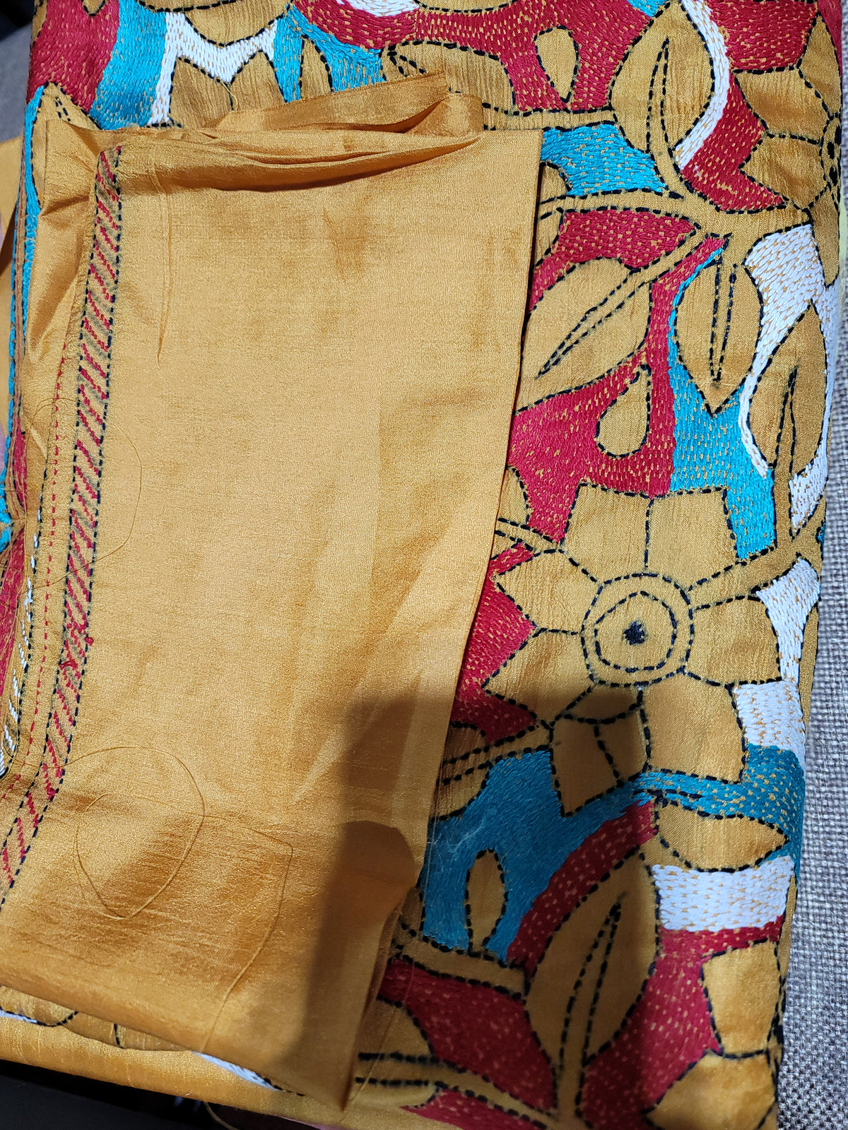 KANTHA BANGALORE SILK MUSTARD SAREE