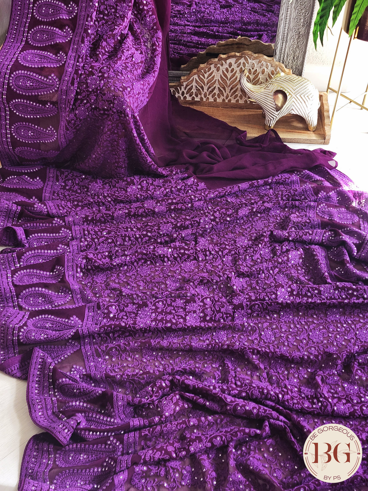 Chikankari with sequin Purple