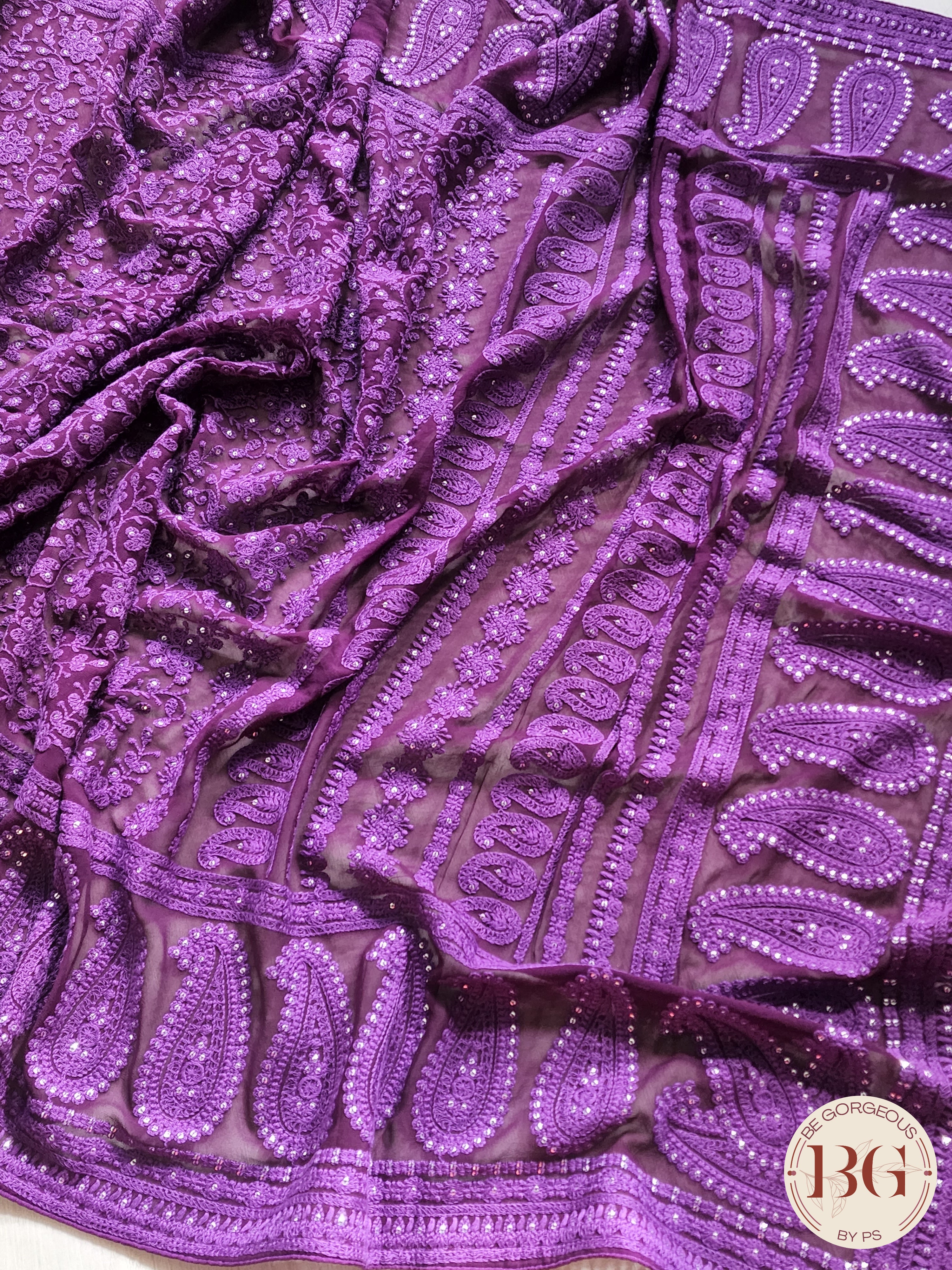 Chikankari with sequin Purple