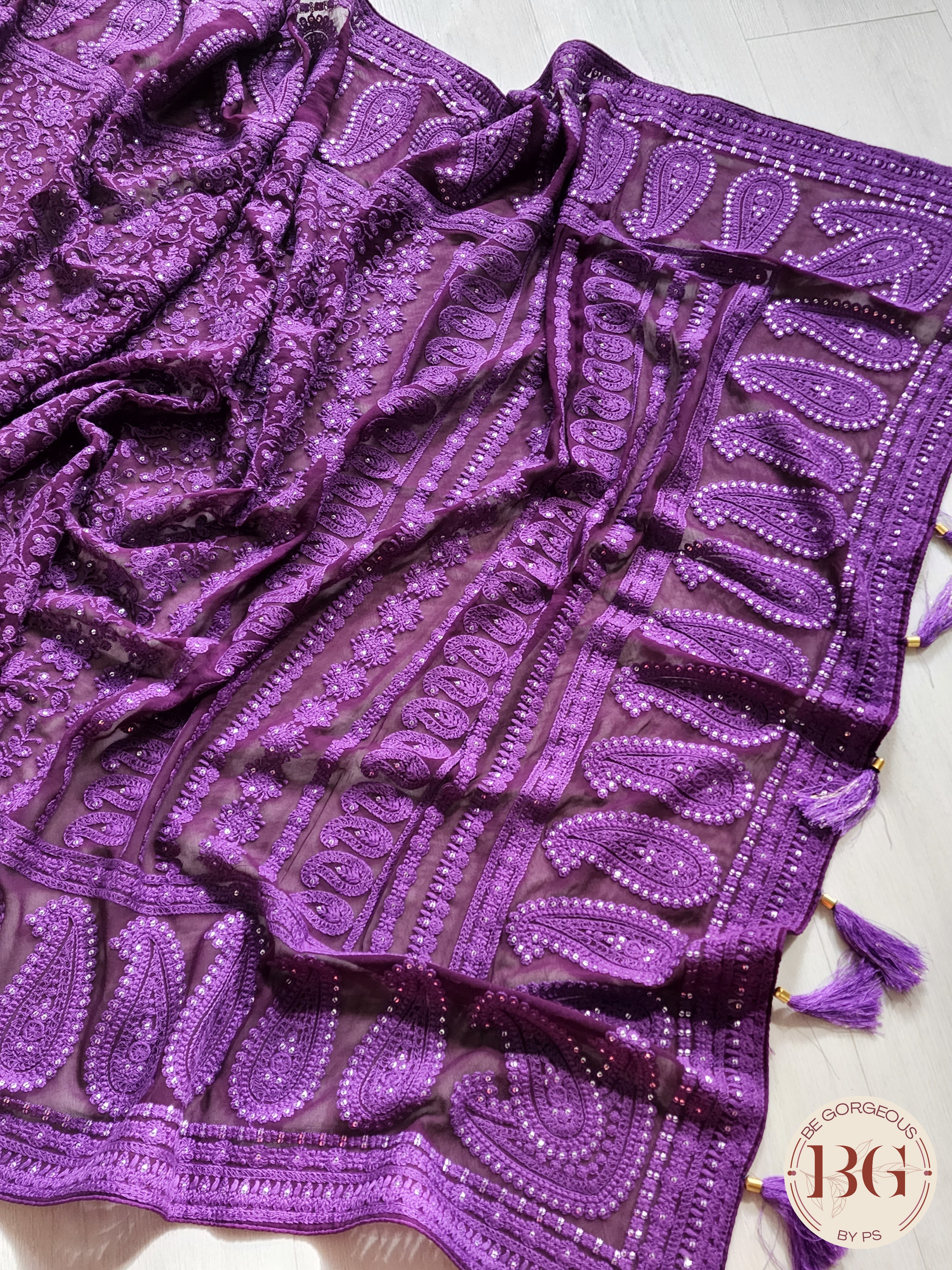 Chikankari with sequin Purple