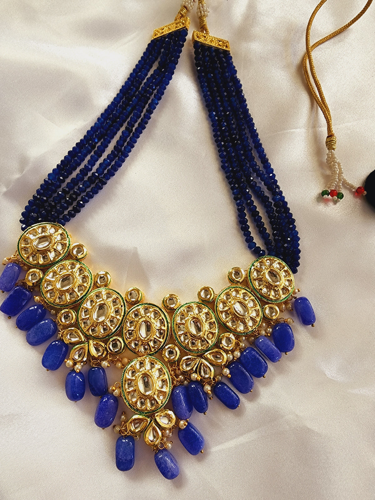 Long Polki Kundan Necklace Blue