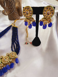 Long Polki Kundan Necklace Blue