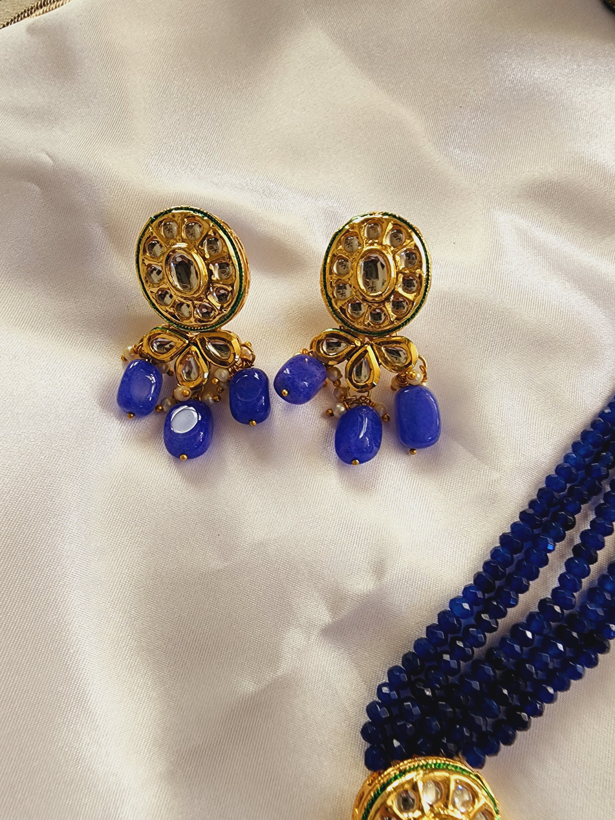 Long Polki Kundan Necklace Blue